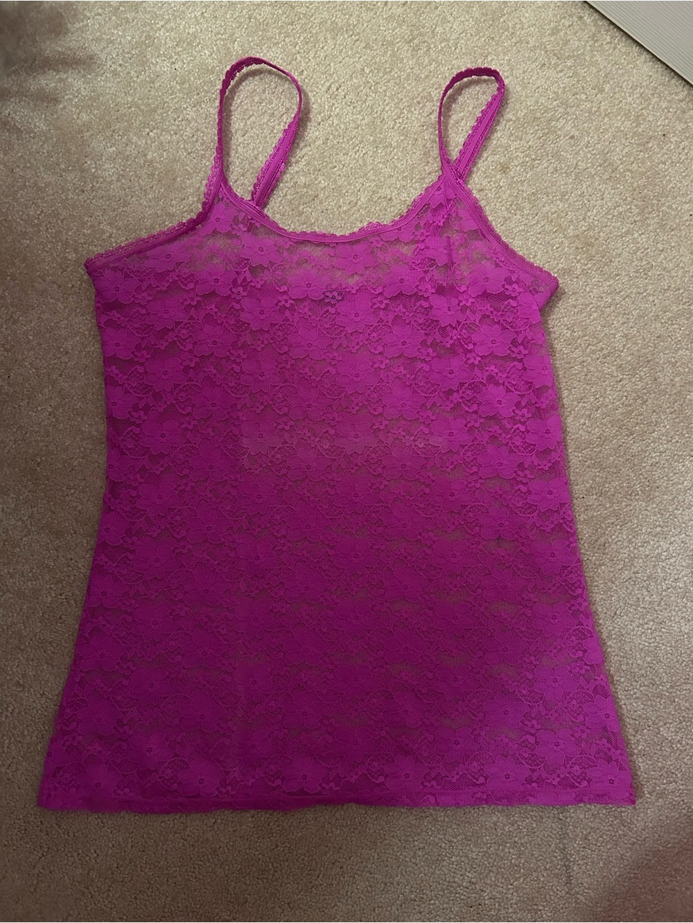 Floral Lace Spaghetti-Strap Camisole in Fuchsia